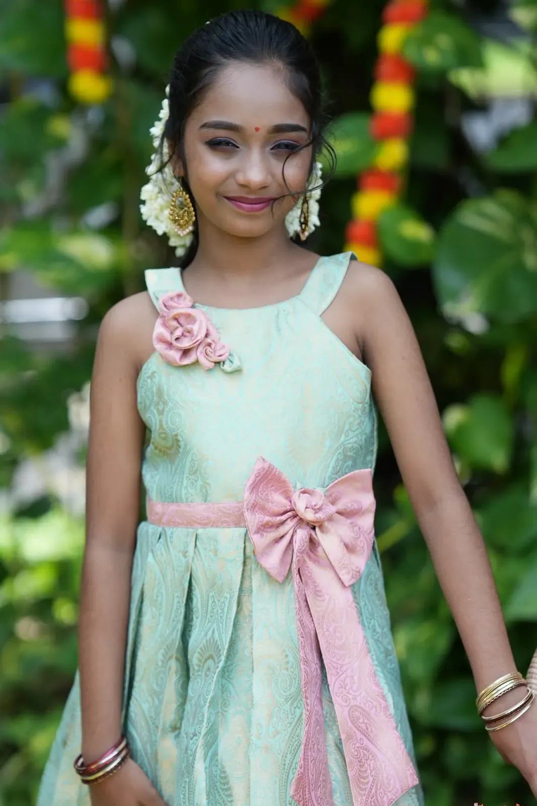 Coral Blue Brocade Dress Frock view 2